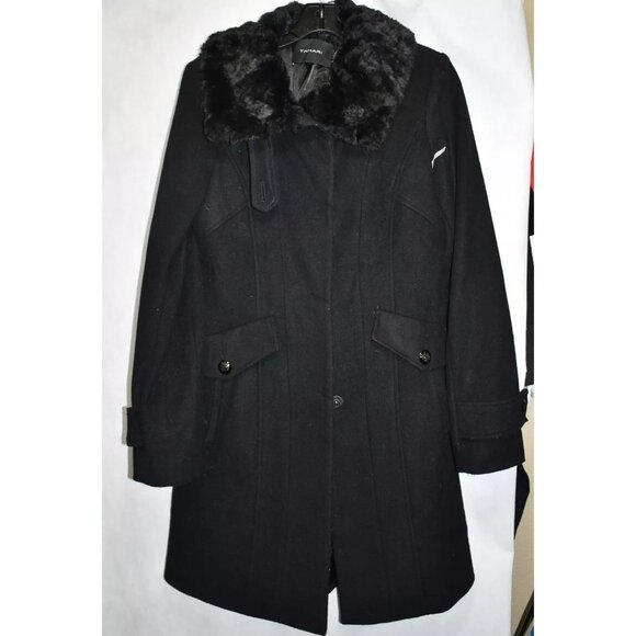 $400 TAHARI Alicia Wool Blend Faux Fur Coat BLACK WARM COZY NICE XS - Picture 5 of 6